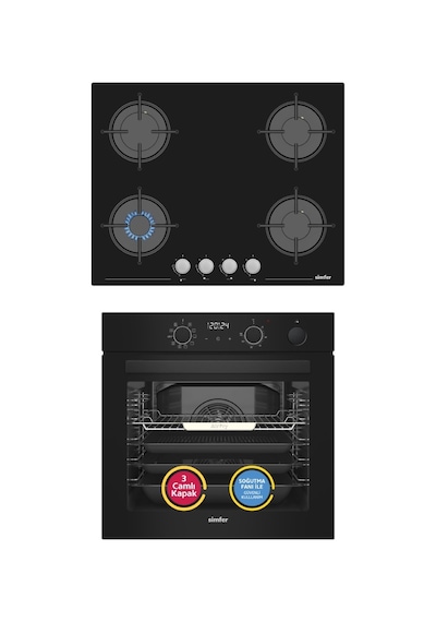 Simfer 0+10 Fonksiyon Steam Master 8244 Fırın + 3653 Ocak Buharlı Siyah 2'li Ankastre Set