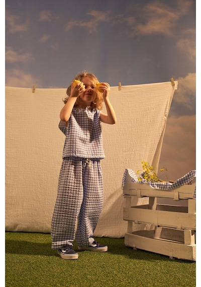 Oh La La Koala Mavi Daisy Picnic Serisi Balon Pantolonlu İkili Takim