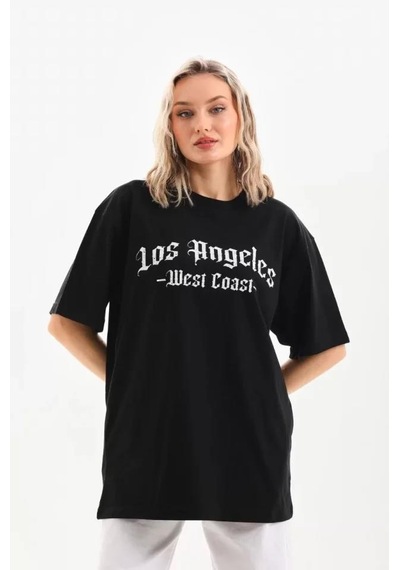 Mareandpanda Unisex Baskılı Oversize T-shirt - Siyah