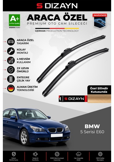 S-dizayn Bmw 5 Serisi E60 Ön Cam Silecek Seti 2003-2010 Premium Araca Özel 60-60 Cm A+ Kalite