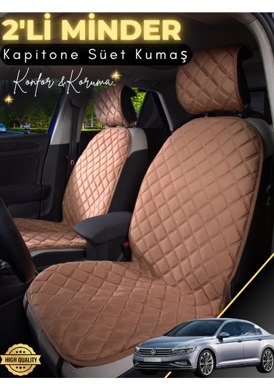 Volkswagen Passat B8,5 Uyumlu 2'li Süet Oto Koltuk Minderi Terletmez Universal Su Geçirmez A1 Kahverengi