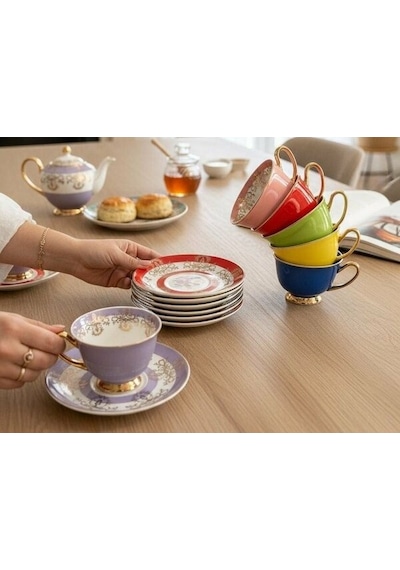 6'lı Porselen Blossi Mix Kahve Fincanı-5398 Çok Renkli