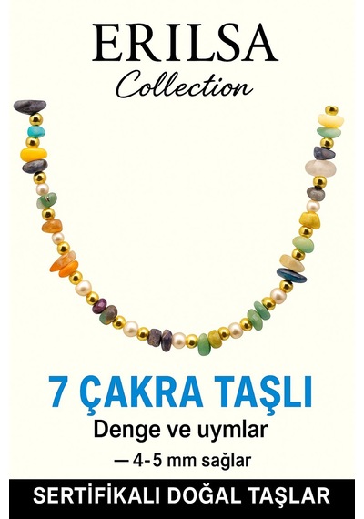 Sertifikalı Kırık Taşlı Model İnci 7 Çakra Doğal Taş Kolye Çok Renkli