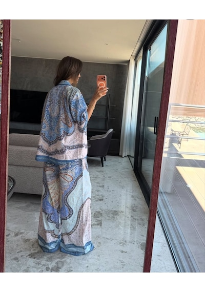 Meryu Ticaret İkili Takım Gömlek & Pantolon İthal Jessica Kumaş Mavi