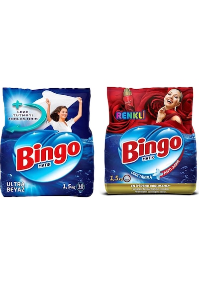 Bingo Ultra Beyaz Ve Renkli Toz Çamaşır Deterjanı 1,5 Kg 2 Li Set