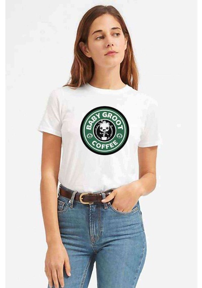 I Am Groot Coffee Baskılı Beyaz Kadın Tshirt