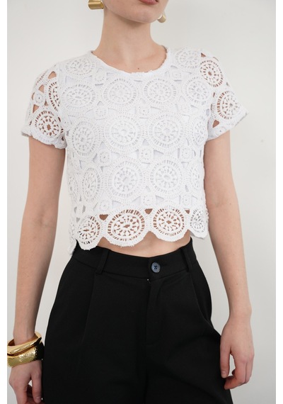 Verymoda Güpür Abiye Bluz D2142 Ham