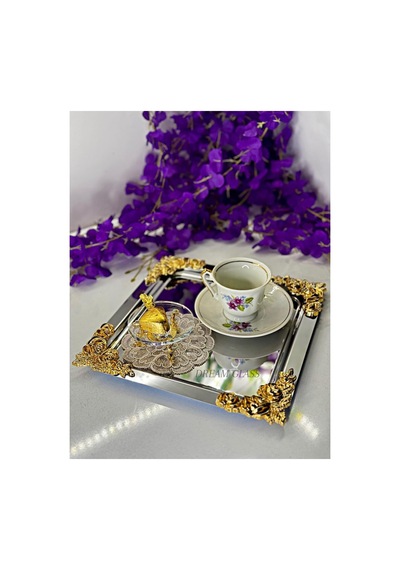 6'lı Çay & Kahve & Sunum Tepsisi Gümüş