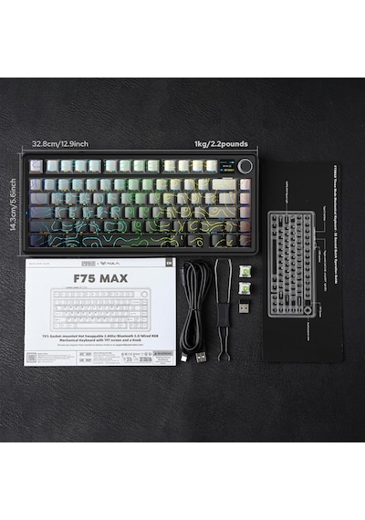 Aula F75 Max Mekanik Rgb Tkl Reaper Switch Kablosuz Makrolu Hot Swap Klavye Desenli Siyah