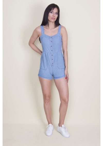Şans Tekstil Kadın Mavi Denim Kumaş Düğme Ve Cep Detaylı Askılı Tulum-mavi Mavi