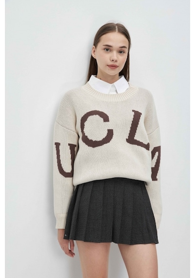 Ucla Lımas Bej Bisiklet Yaka Jakarlı Oversize Kadın Triko Bej