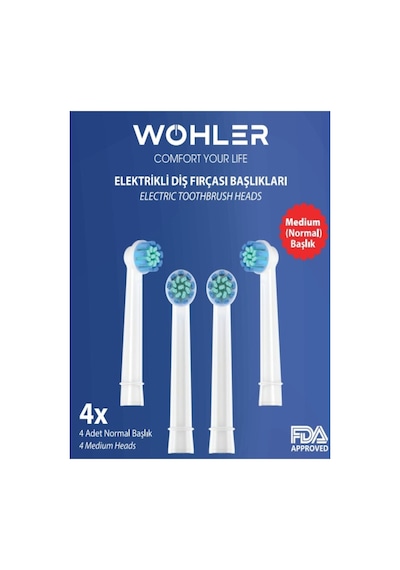 Wohler Şarjlı Ve Pilli Diş Fırçası Yedek Başlığı Oral-b Uyumlu 4 Adet Normal Sertlik