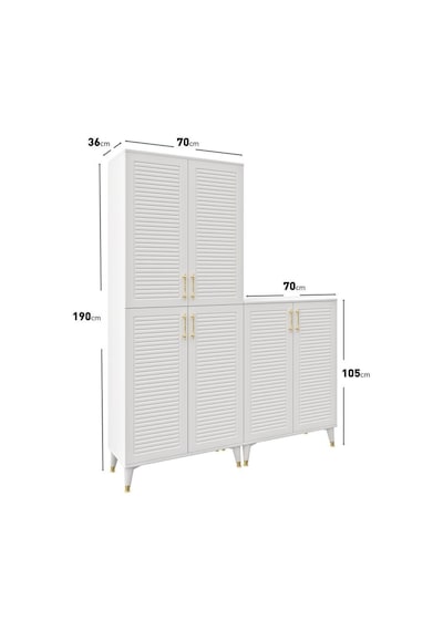 Panjurlu Metal Kulp Pnj6190 Çok Amaçlı Dolap 6 Kapaklı Mutfak Dolabı Balkon Dolabı Kiler Banyo Dolabı Ayakkabılık Beyaz Gold