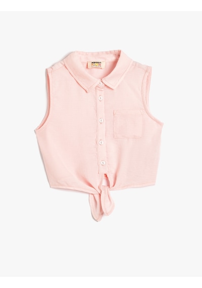 Koton Crop Gömlek Kolsuz Cep Detaylı Belden Bağlamalı Pembe 5skg60025aw Pembe