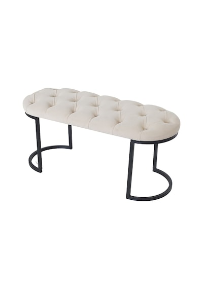 Elısse Black Puf - Metal Ayaklı Kapitoneli Model Puf, Krem Bench