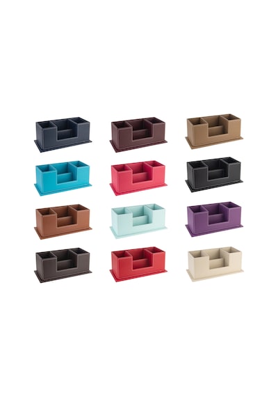 Masaüstü Deri Organizer Kalemlik 4 Gözlü Desktop Organizer Rainbow Vegan 10x12x25 Cm. Taba