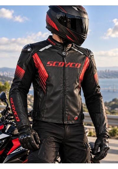 Motoanl Motosiklet Montu 4 Mevsim Maxdura 600-d Dayanıklı Deri Hörgüçlü Motorcu Mont Kırmızı Çok Renkli