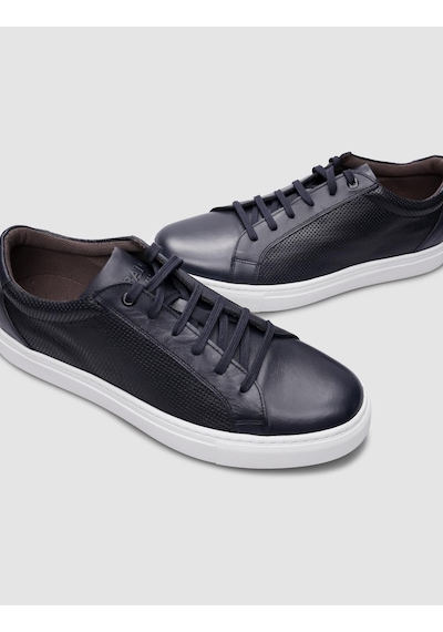 %100 Hakiki Deri Lacivert Bağcıklı Erkek Sneaker-lacivert Lacivert