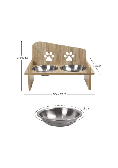 Ahşap Ve Metal Çift Hazneli Kedi Ve Köpek Mama Su Kabı İle Paspas Kare