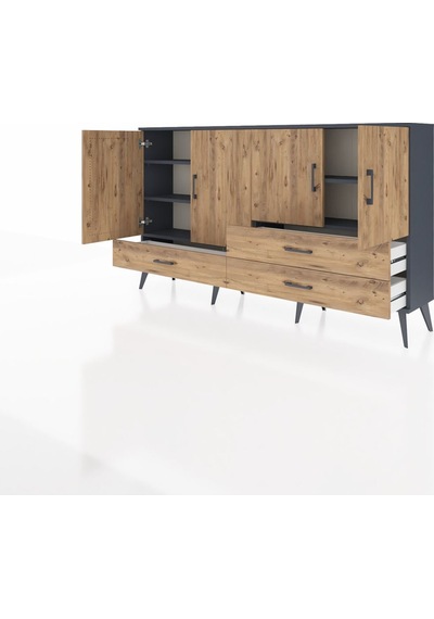 Arges Konsol 5 Raflı 3 Çekmeceli 4 Kapaklı 176x30x99 Antrasit-çam Antrasit-çam