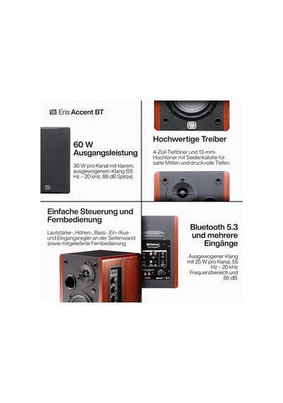 Ayrex Presonus Eris Accent Bt Bluetooth 5.3 Aktif Kitaplık Hoparlör Çift 4 İnç Woofer, 1 İnç İpek Kubbe Twee