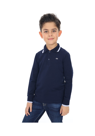 Toontoy Kids Toontoy Erkek Çocuk Pamuklu Polo Yaka Nakışlı Basic Tişört 22944 Lacivert