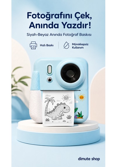 Dimute Shop CMR92 Dijital Fotoğraf Makinesi Çocuk Termal Resim Kağıt Baskılı Yazıcı Kamera Video Makinesi