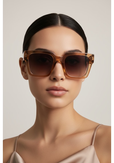 Glazento Unisex Şeffaf Kahve Kemik Çerçeve Güneş Gözlüğü Açık Kahverengi