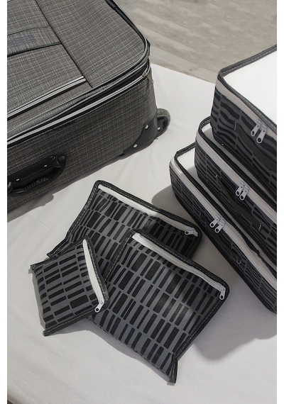 Adarya Home Zebra Desen Valiz Düzenleyici Bavul İçi Organizer Set 6'lı Antrasit
