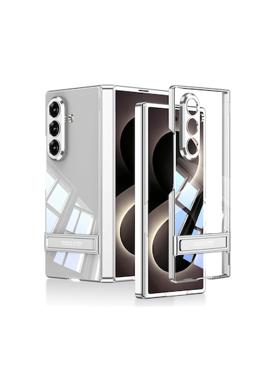 Samsung Uyumlu Galaxy Z Fold 8 Ultra Kılıf Kamera Korumalı Şeffaf Tasarımlı Zore Lego Standlı Kapak Gümüş