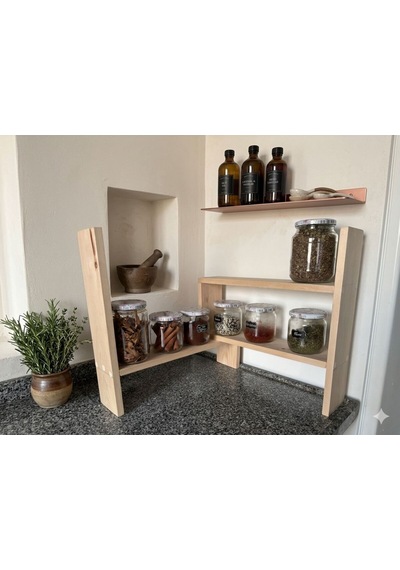 Ayarlanabilir 2 Katlı Doğal Ahşap Baharatlık Rafı Diğer