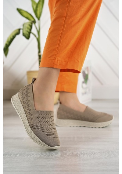 Nesilshoes Nesil Shoes Aky 055 Vizon Triko Yazlık Kadın Ayakkabı