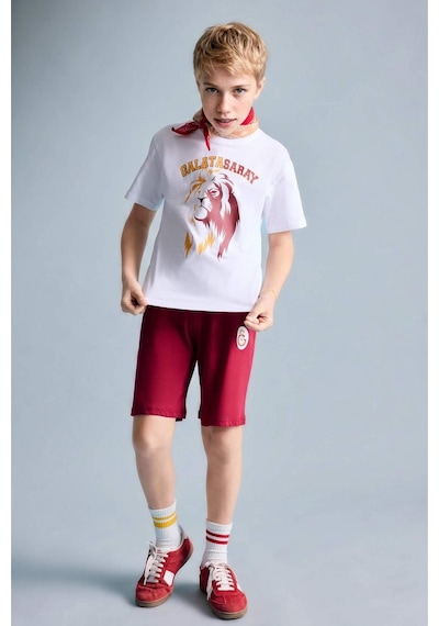 Defacto Galatasaray Kısa Kollu Pijama Üst Şort Pijama Alt 2li Pijama Takımı Erkek Çocuk H7511a826hswt34 Beyaz-wt34
