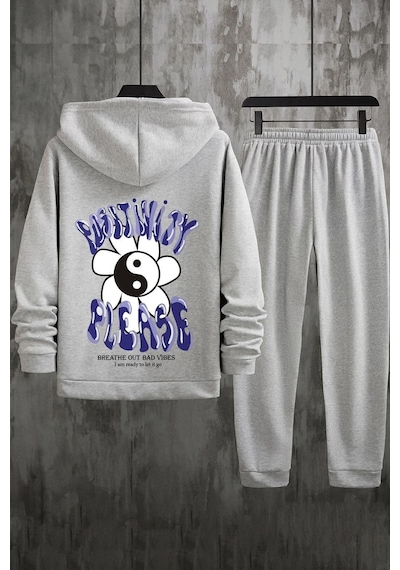Uyguntarz Unisex Positivity Baskılı Eşofman Takımı Gri