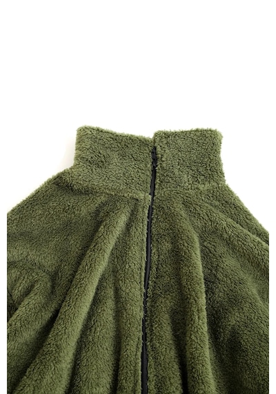 Fifty Color Haki Peluş Dik Yaka Cepleri Fermuarlı Oversize Peluş Ceket Haki