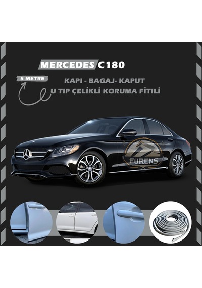 Mercedes C180 Oto Araç Kapı Koruma Fitili 5metre Parlak Gri Renk