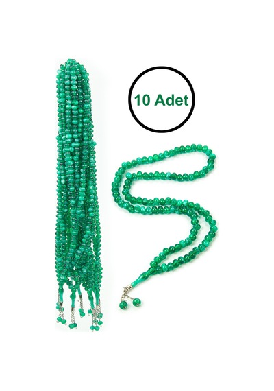 10 Adet 99lu Namaz Tesbihi 10mm Hac Umre Hediyelik - Yeşil Yeşil