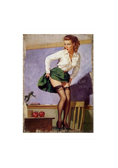 Bedeko Kurbağadan Korkan Pin Up Kızı Tasarım Ahşap Tablo 25 Cm X 35 Cm