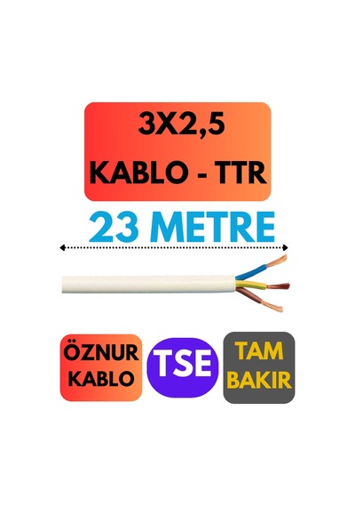 Öznur 3x2,5 Ttr Kablo Metre Seçenekli Beyaz - 23 Metre