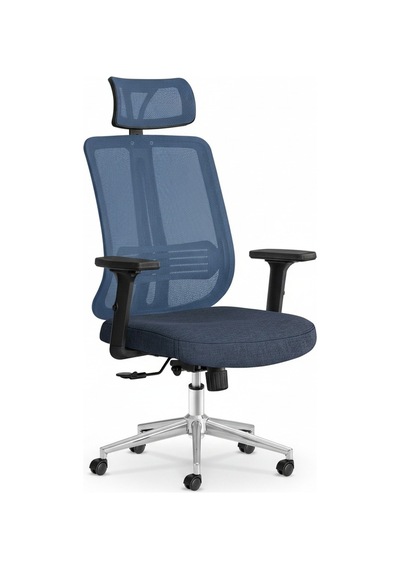 Upstyle Poyraz Başlıklı Fileli Ergonomik Çalışma Koltuğu Mavi Krom Koltuk 66 125 65 Cm