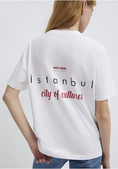 Mavi - İstanbul Baskılı Beyaz Tişört 1613737-620