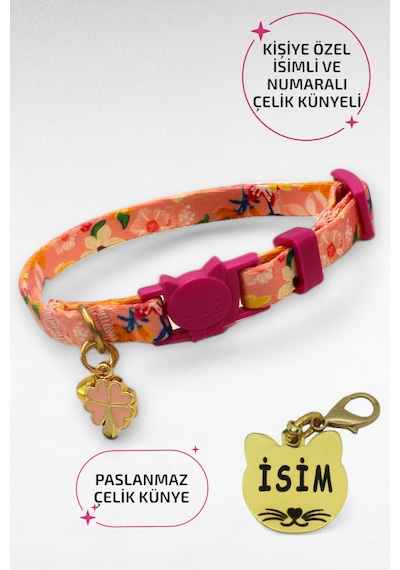 Caramelos Güvenlik Kilitli Kedi Tasması, Isimli Kedi Tasması, Kedi Isimlik, Kedi Künyesi, Safety Click Fsy