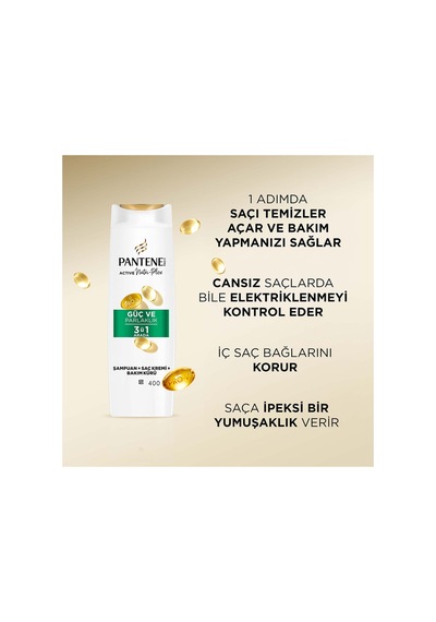 Pro-v Güç & Parlaklık 3 Ü 1 Şampuan 400ml Zayıf Ve Mat Saçlar X 3 Adet" Tüm Saç Tipleri