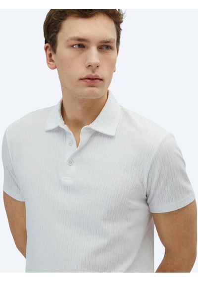 Kip Beyaz Desenli Polo Yaka Pamuk Karışımlı T-shirt Beyaz Kip Beyaz Desenli Polo Yaka Pamuk Karışımlı T-shirt Beyaz