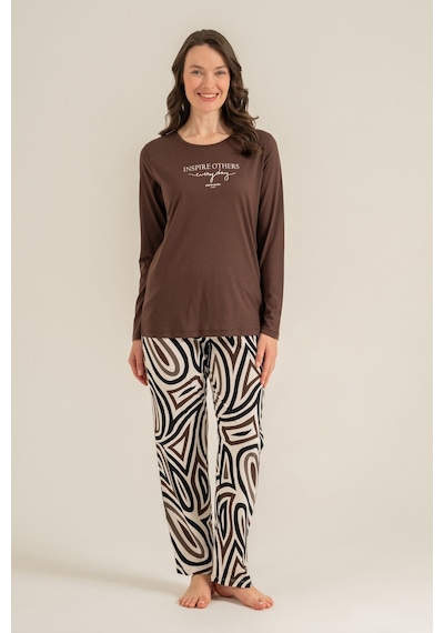 Pierre Cardin Kadın Inspire Others Everyday Kahverengi Uzun Kol Pijama Takım Pc9280-s-v2 Pc9280-s-v2