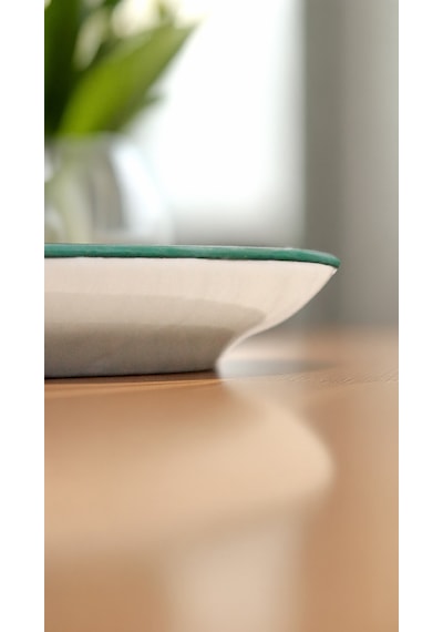 6'lı Valencia Servis Tabağı Pizza 32cm Yeşil Rim Rinart Krem