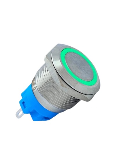E3 19mm Metal Buton Kalıcılı 12-24v Yeşil Led 1no/1nc