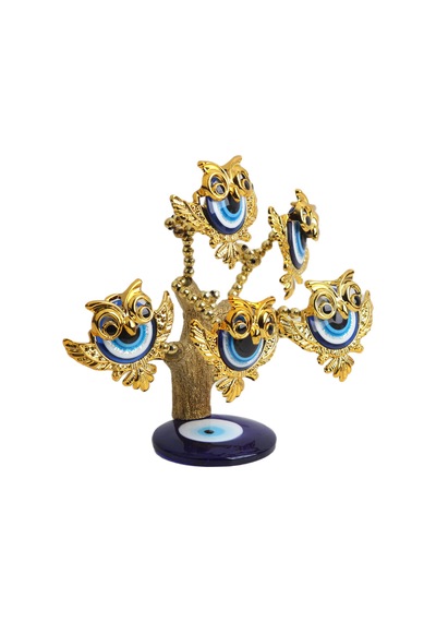 Feng Shui Nazar Boncuğu Çiçeği Hayat Ağacı Biblo Servet Çakra Şans Ağacı Mavi Göz Baykuş 15 Cm.