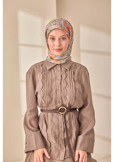 Silk Home Olinda İpek Eşarp 47002-39 Kahve Bej, Bebe Mavi, Hardal, Mercan, Yağ Yeşili