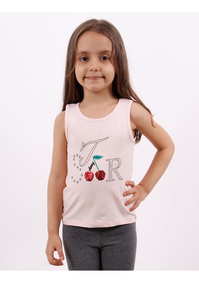 Toontoy Kids Kız Çocuk Kiraz Nakışlı Atlet Pudra